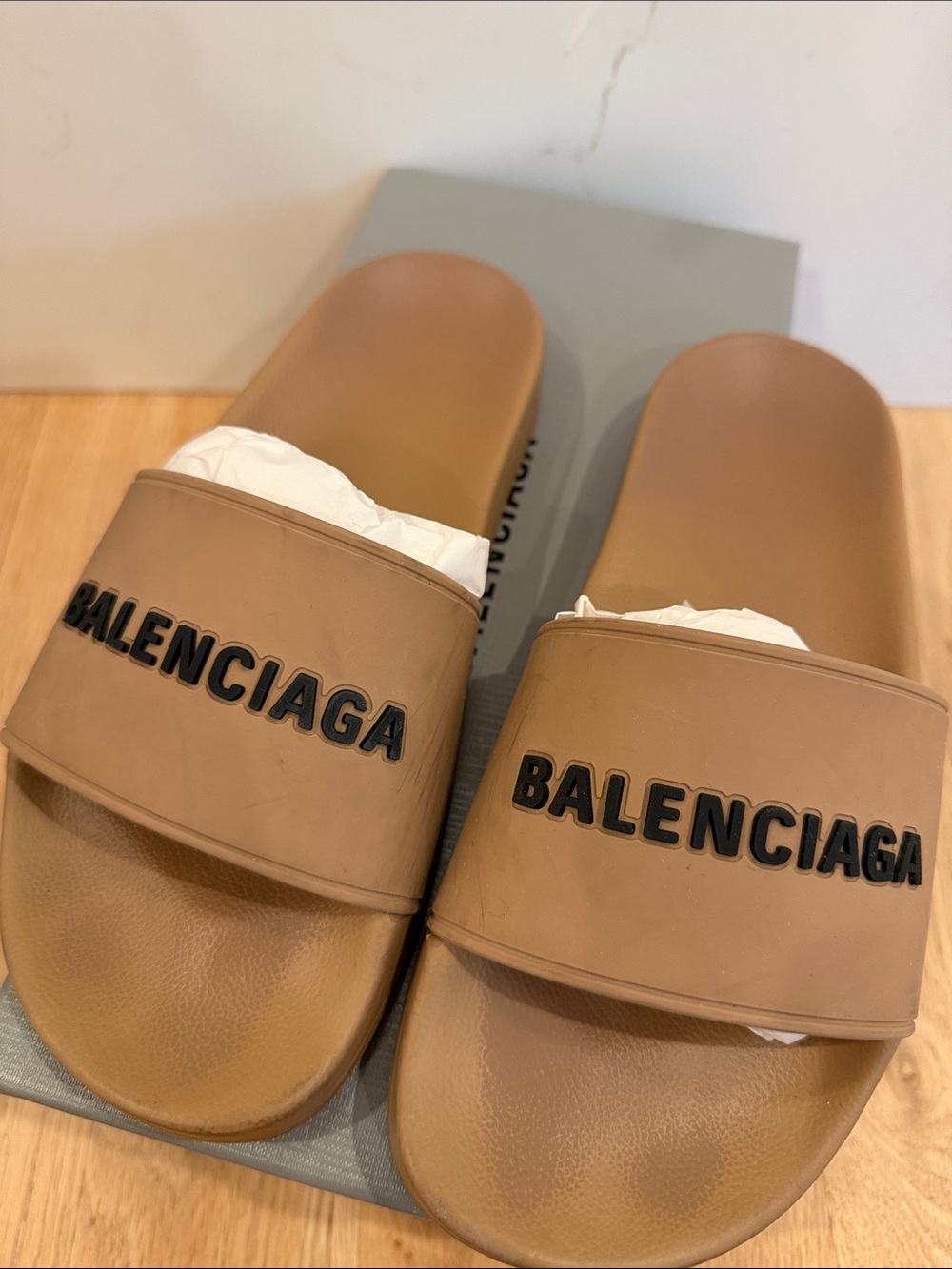 Balenciaga Brown Slide Sandals with Black Logo